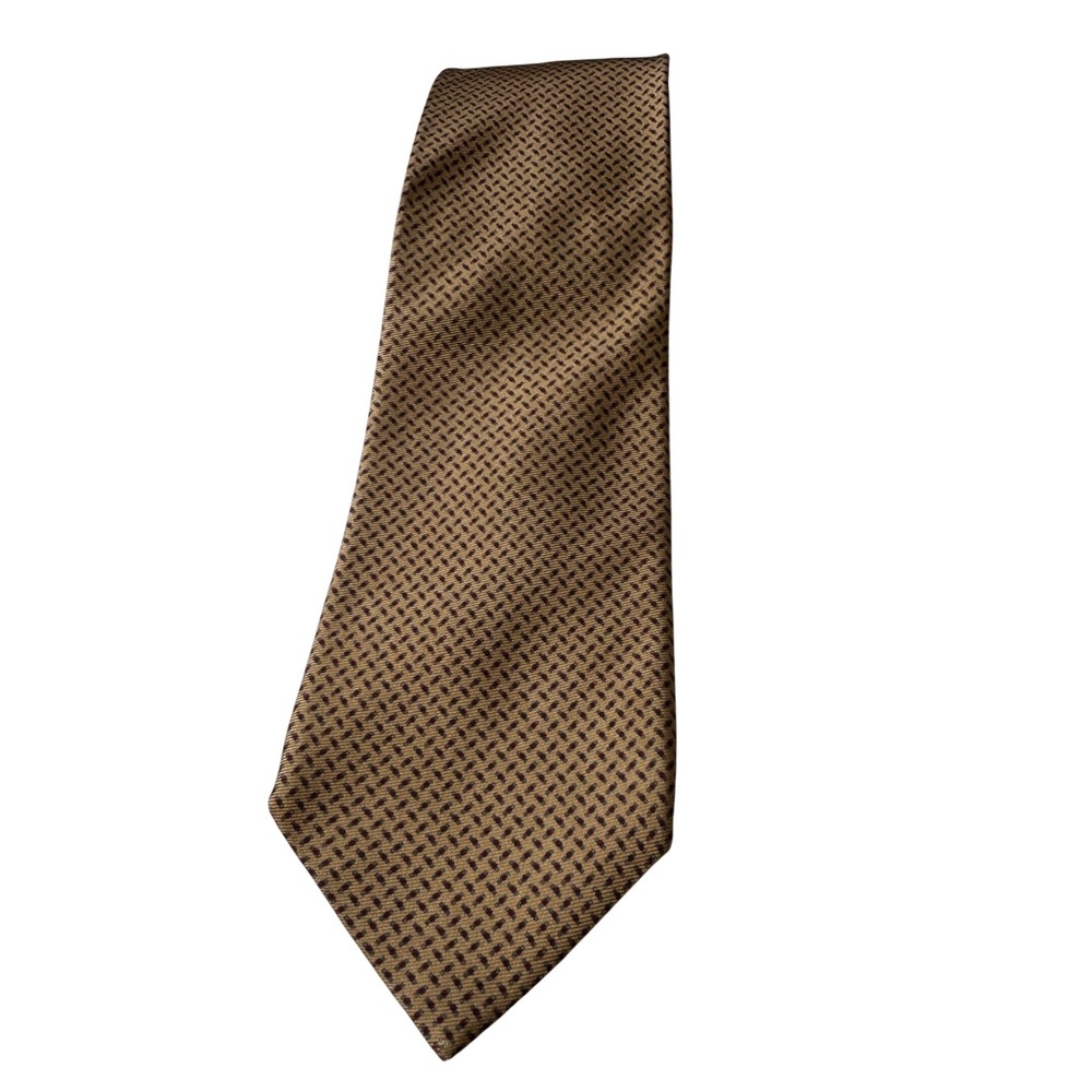 Ermenegildo Zegna Silk Tie OS Gold‎ Geometric Micro Pattern Italian Luxury
